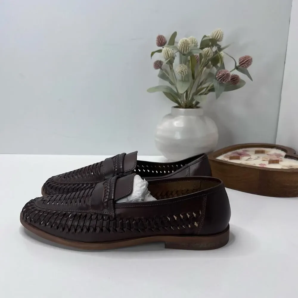 Rustic Asphalt Pointy End Leather Penny Loafers Brown R98101 Men's US 8/EU 41